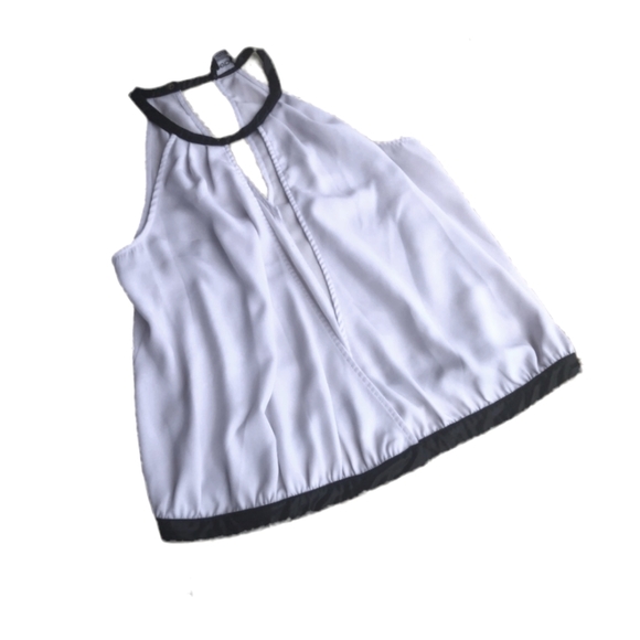 BEBE | Small Sleeveless Wrap Style Blouse with Keyhole Faux Leather Halter Neck - Picture 13 of 15